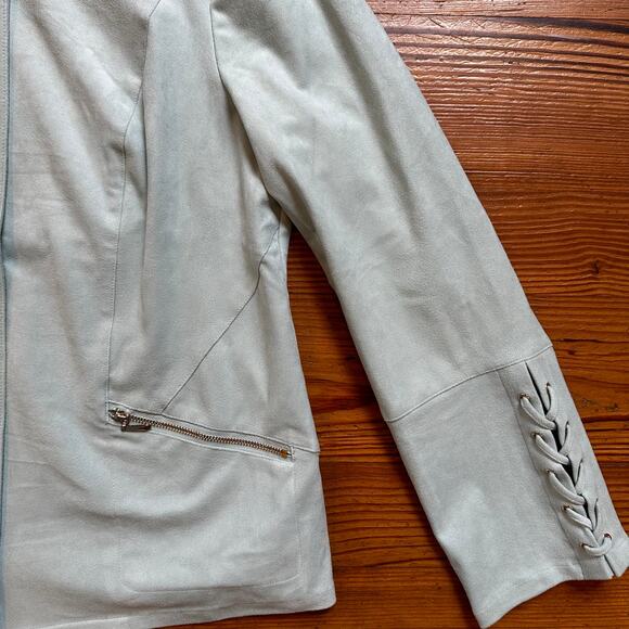 Chico's mint green faux suede full zip bomber jacket SIZE 8-10 - Picture 6 of 7